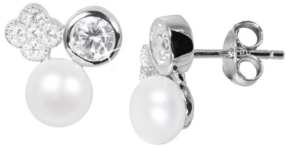 Fine pearl earrings with zircons JL0539