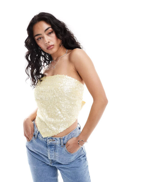 ASOS DESIGN sequin bandeau top in pastel yellow