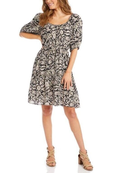 Платье с воротником квадратного фасона Karen Kane Floral Puff Sleeve черное Multi XL
