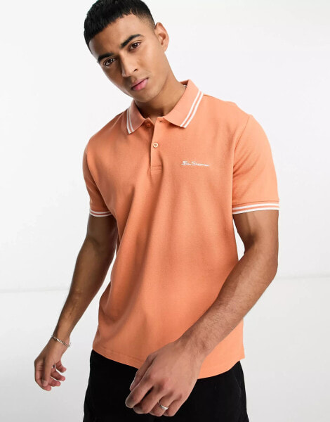 Ben Sherman twin tipped polo jersey polo top in peach