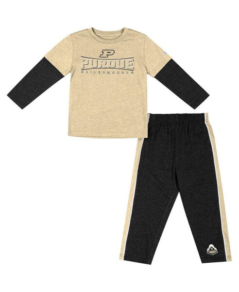 Toddler Boys Gold, Black Purdue Boilermakers Long Sleeve T-shirt and Pants Set