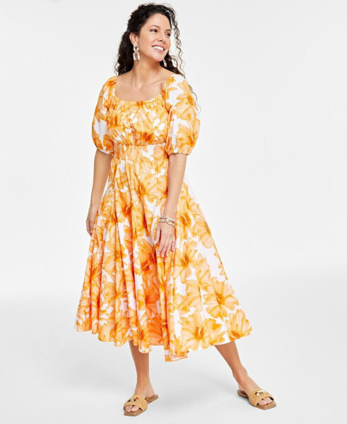 Petite Floral-Print Cotton Midi Dress, Created for Macy's