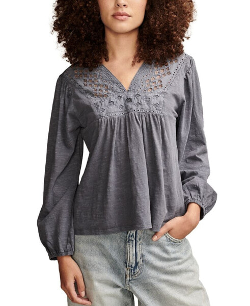 Women's Embroidered Cutout Cotton Top