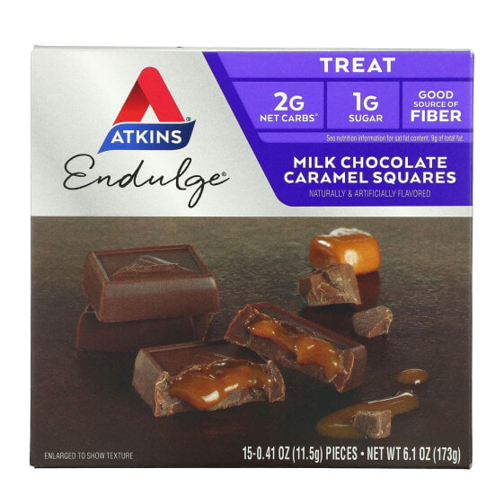 Шоколадная плитка Atkins Молочный шоколад с карамельными квадратами 15 шт, 11.5 г каждый