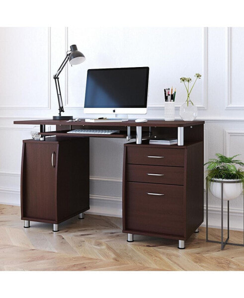 Complete Workstation Computer Desk With Storage, Chocolate
