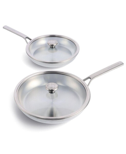Stainless Steel 10" and 12" Frypans Set with Lids