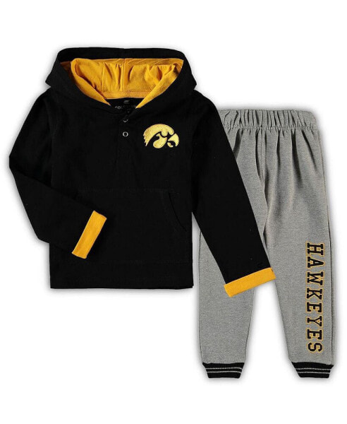 Toddler Boys Black, Heathered Gray Iowa Hawkeyes Poppies Hoodie and Sweatpants Set