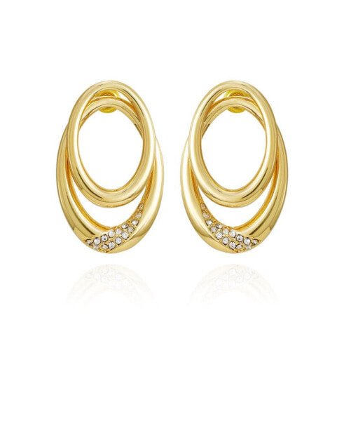 Gold-Tone Glass Stone Double Hoop Earrings