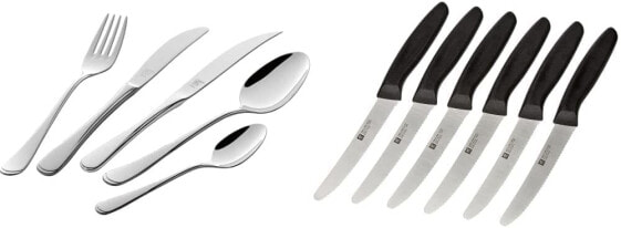 Zwilling 68 Piece Cutlery Set, For 12 People, 18/10 Stainless Steel/High Quality Blade Steel, Polished, Nottingham & Knife Set, 6 Pieces, Kitchen Knife, Blade Length: 12 cm, Twin Grip