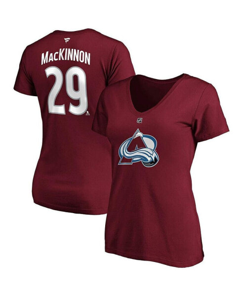 Women's Nathan MacKinnon Burgundy Colorado Avalanche Plus Size Name and Number V-Neck T-shirt