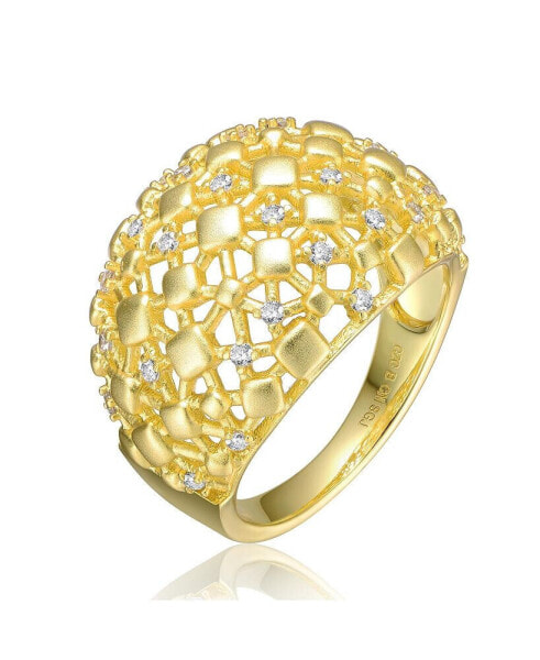 RA 14k Yellow Gold Plated with Cubic Zirconia Dome-Shaped Textured Nugget Ring