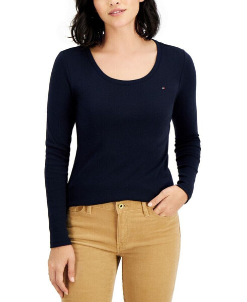 Women's Solid Scoop-Neck Long-Sleeve Top