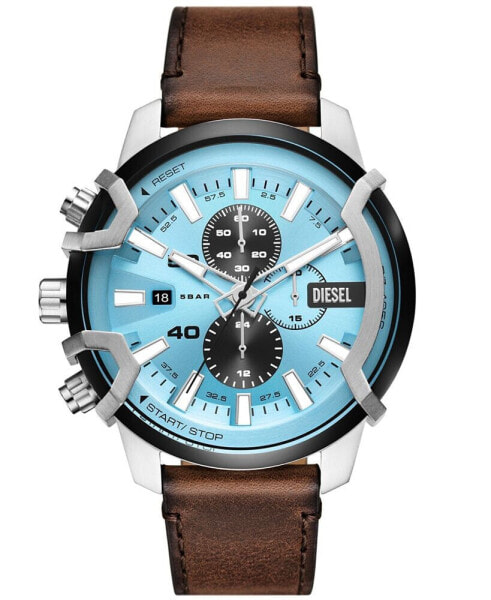 Men's Griffed Chronograph Brown Leather Watch 48mm