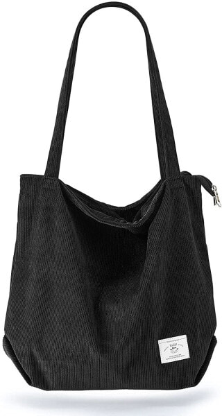 KALIDI Corduroy Bag, Women's Shoulder Bag with Zip, Large Shopper Bag, Tote Bag, Handbag, Shoulder Bags for Work, Office, Travel, Shopping, School and Everyday Use