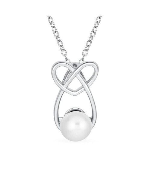 Elegant Bridal Forever Knot Infinity Intertwined Heart Teardrop Cultured Freshwater White Pearl Necklace Pendant Wedding Sterling Silver 16 Inch