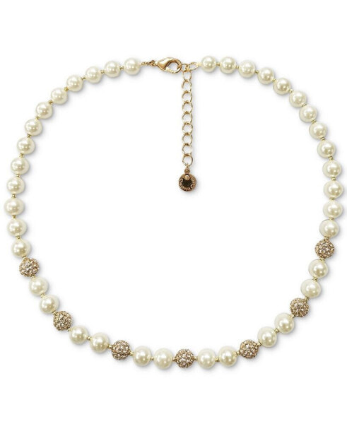 Gold-Tone Pavé Fireball & Imitation Pearl Collar Necklace, 17" + 2" extender, Created for Macy's