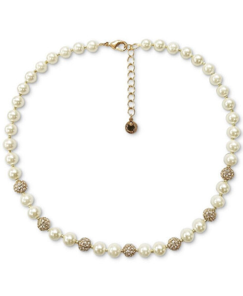 Charter Club gold-Tone Pavé Fireball & Imitation Pearl Collar Necklace, 17" + 2" extender, Created for Macy's