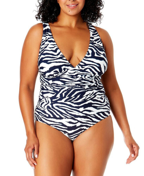 Plus Size Zebra-Print One-Piece Swimsuit