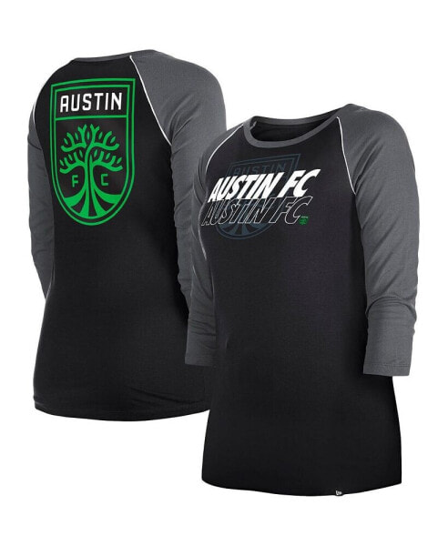 Women's Black Austin FC Athletic Raglan 3/4-Sleeve T-shirt