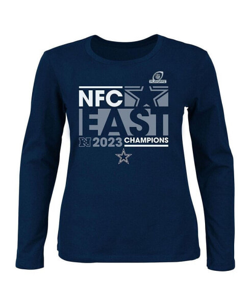 Футболка женская с длинным рукавом V-образный вырез Fanatics Dallas Cowboys 2023 NFC East Division Champions Plus Size Navy