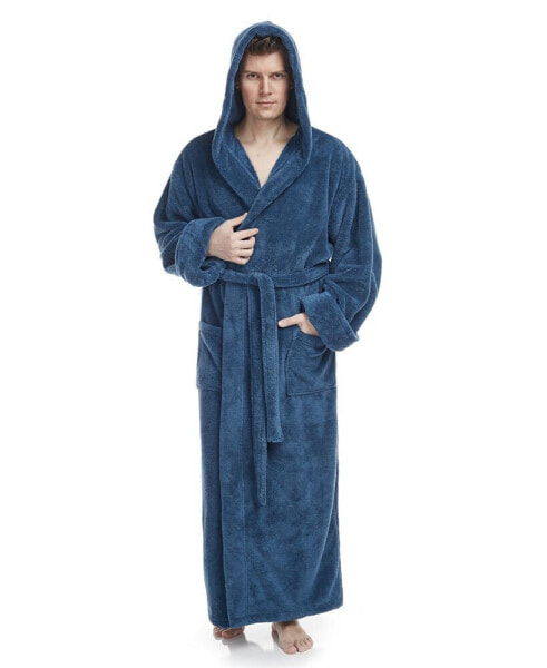 Men's Soft Fleece Robe, Ankle Length Hooded Turkish Bathrobe