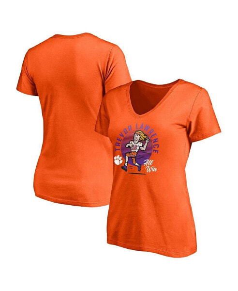 Women's Trevor Lawrence Orange Clemson Tigers Caricature V-Neck T-shirt