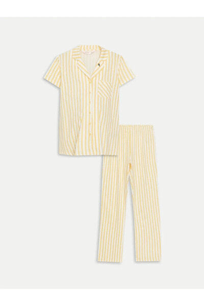 Пижама LCW DREAM с рубашкой и полосатым коротким рукавом для беременных