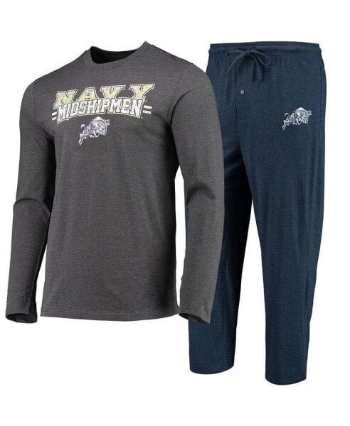 Men's Navy, Heathered Charcoal Distressed Navy Midshipmen Meter Long Sleeve T-shirt and Pants Sleep Set