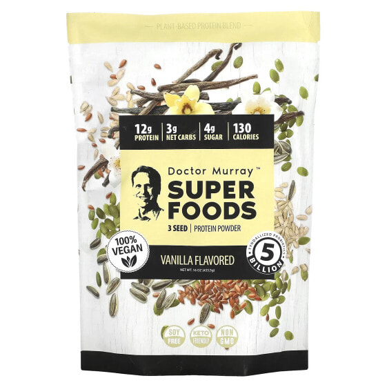 Растительный протеин Dr. Murray's Super Foods, порошок из 3 семян, без вкуса, 453.5 г, 16 унций