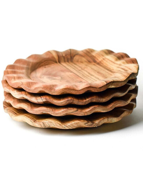 Fundamental Wood 11" Ruffle Dinner Plate Set of 4, Service for 4
