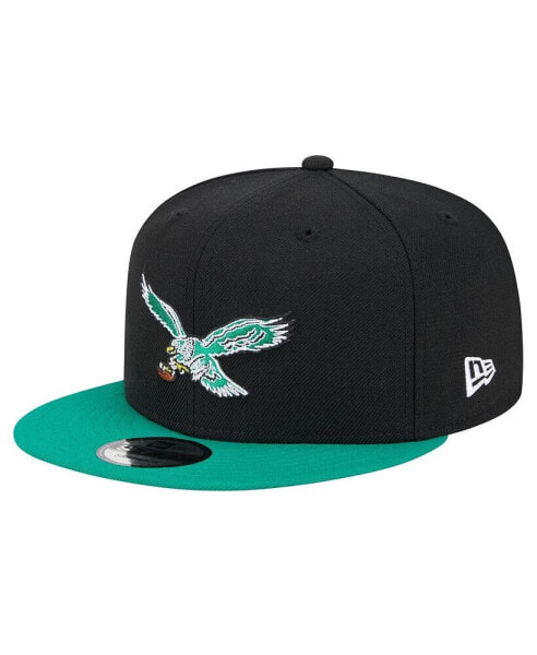 Men's Black, Kelly Green Distressed Philadelphia Eagles Historic Two Tone 9FIFTY Snapback Hat