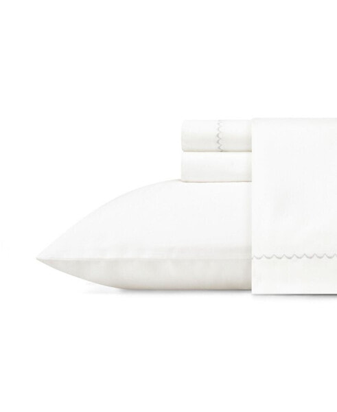 Simple Scallop Cotton Sateen 4 Piece Sheet Set, Queen