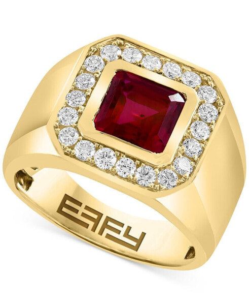 EFFY® Men's Lab Grown Ruby (8-1/8 ct. t.w.) & Lab Grown Diamond (5/8 ct. t.w.) Halo Ring in 14k Gold