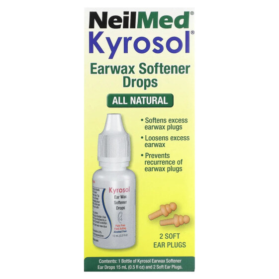 Kyrosol, Earwax Softener Drops, 0.5 fl oz (15 ml) and 2 Soft Ear Plugs