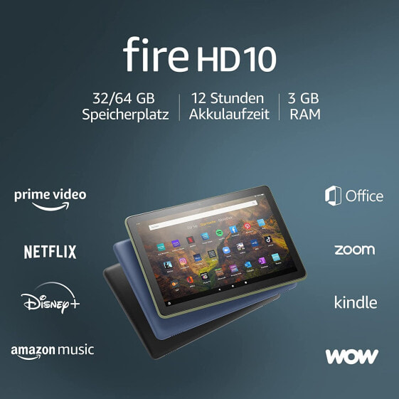 Fire HD 10 tablet | 25,6 cm (10.1 inch), 1080p Full HD, 32 GB, Black - with Ads