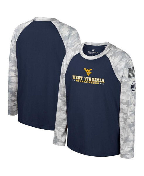 Big Boys Navy, Camo West Virginia Mountaineers OHT Military-Inspired Appreciation Dark Star Raglan Long Sleeve T-shirt