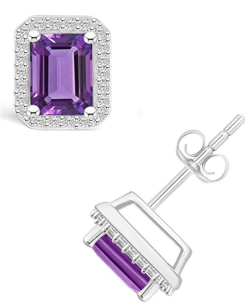 Amethyst (2 ct. t.w.) and Lab Grown Sapphire (1/4 ct. t.w.) Halo Studs in 10K White Gold