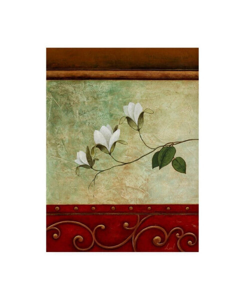 Pablo Esteban White Flower Green Abstract 2 Canvas Art - 36.5" x 48"