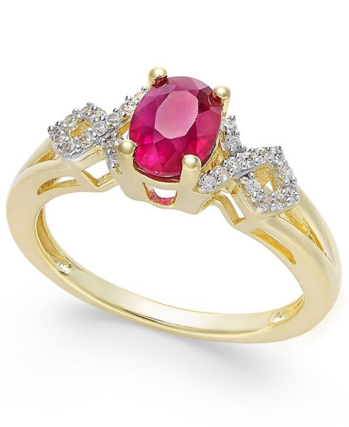Sapphire and Diamond (1/8 ct. t.w.) Ring in 14k Gold (Also Available in Emerald & Ruby)