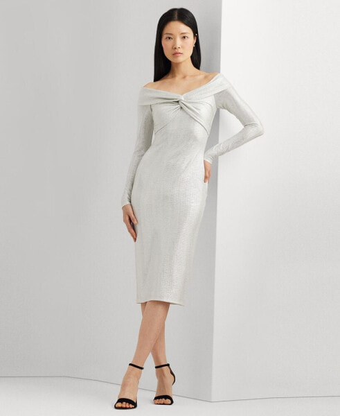 Women's Metallic Off-The-Shoulder Sheath Dress