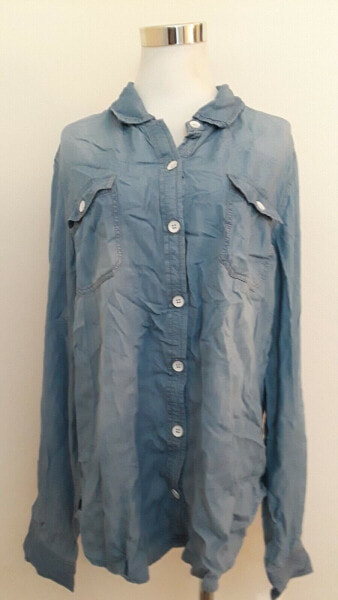 INC International Concepts Women's Embroidered Button Down Shirt Blouse Blue 16