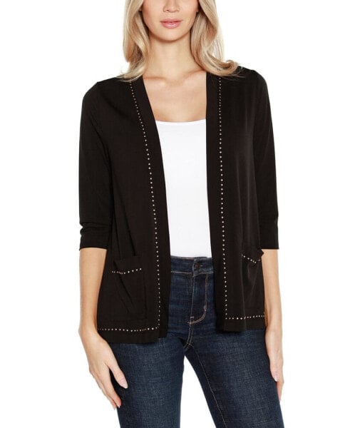 Black Label Embellished Open-Front Knit Cardigan