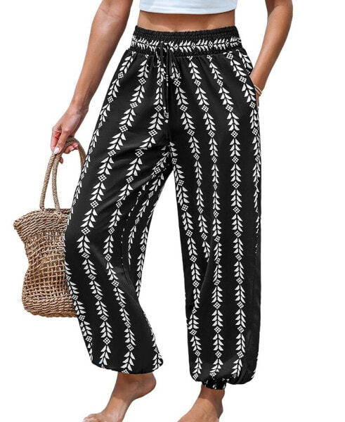 Women's Black & White Arrow Striped Tapered Leg Pants