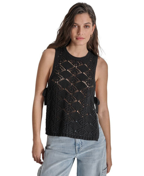 DKNY Women's Crocheted Split-Side Tied Tank Top