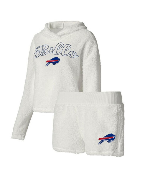 Women's White Buffalo Bills Fluffy Pullover Sweatshirt Shorts Sleep Set