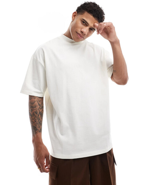 ASOS DESIGN essential heavyweight oversized high neck t-shirt 240gsm in cream