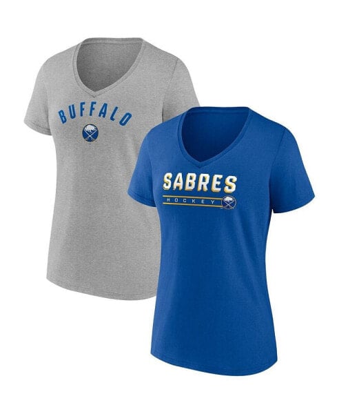 Women's Royal, Heathered Gray Buffalo Sabres 2-Pack V-Neck T-shirt Set