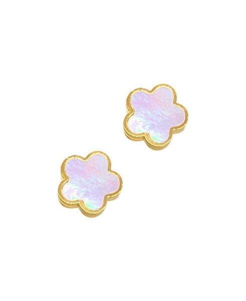 White Mother Of Pearl Clover Stud Earrings