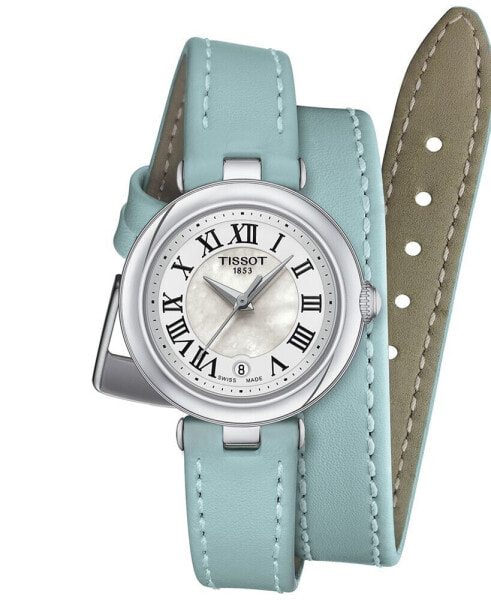 Women's Swiss Bellissima Light Blue Leather Double Wrap Strap Watch 26mm