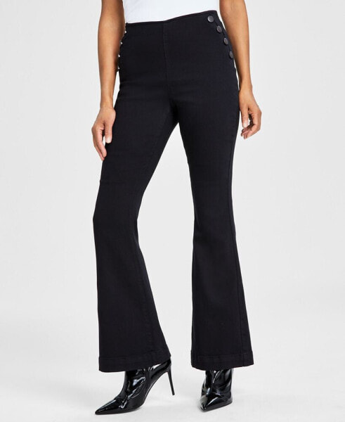 Women's Pull-On Sailor-Button Flare Jeans, Created for Macy's